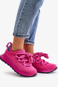 Zamszowe Sneakersy Damskie Z Grubym Sznurowaniem Artiker 54C1461 Fuksja