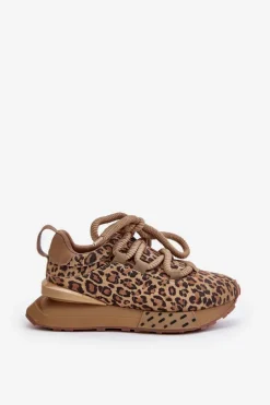 Zamszowe Sneakersy Damskie Na Platformie Z Grubym Sznurowaniem Panterka Artiker 55C0135 Brązowe