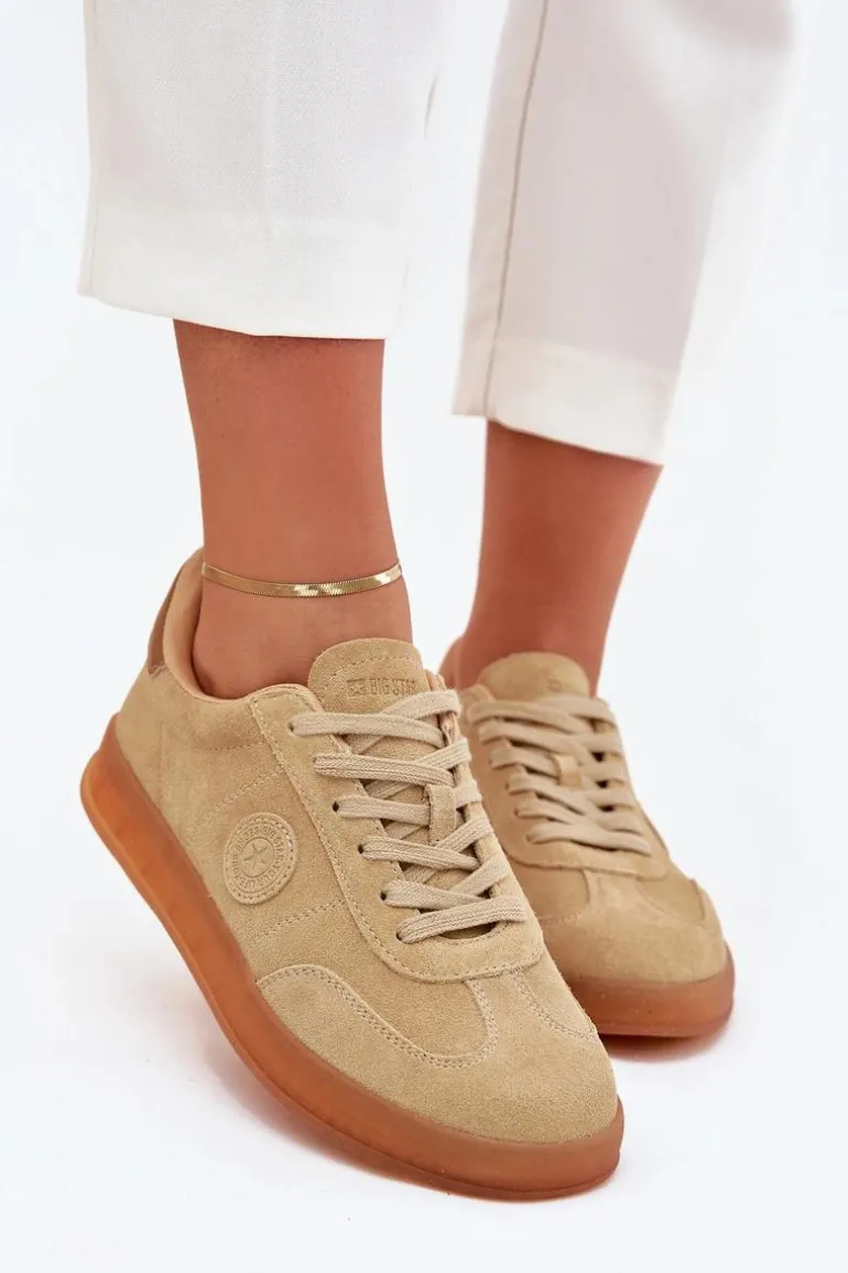 Zamszowe Sneakersy Damskie Big Star RR274849 HI-POLY SYSTEM Beżowe