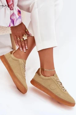 Zamszowe Sneakersy Damskie Big Star RR274849 HI-POLY SYSTEM Beżowe