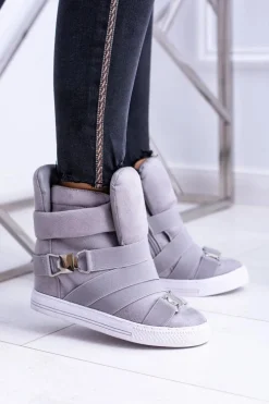 Zamszowe Sneakersy Na Koturnie Lu Boo Szare
