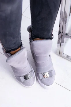 Zamszowe Sneakersy Na Koturnie Lu Boo Szare