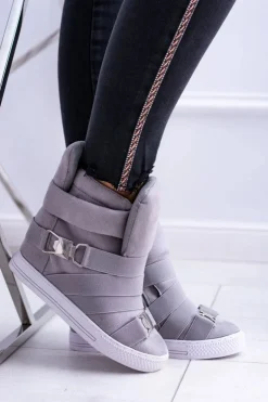Zamszowe Sneakersy Na Koturnie Lu Boo Szare