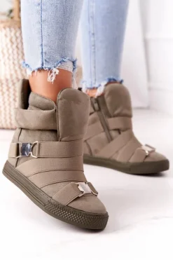 Zamszowe Sneakersy Na Koturnie Lu Boo Oliwkowe