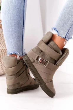 Zamszowe Sneakersy Na Koturnie Lu Boo Oliwkowe