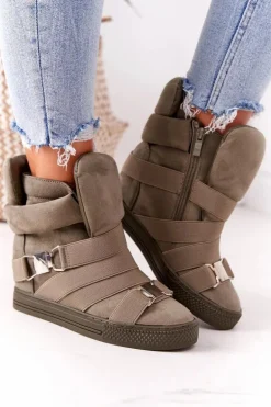 Zamszowe Sneakersy Na Koturnie Lu Boo Oliwkowe