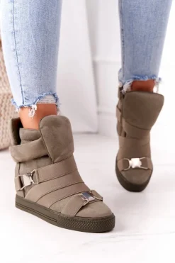 Zamszowe Sneakersy Na Koturnie Lu Boo Oliwkowe