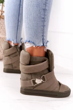 Zamszowe Sneakersy Na Koturnie Lu Boo Oliwkowe