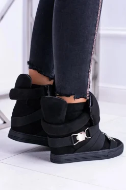 Zamszowe Sneakersy Na Koturnie Lu Boo Czarne