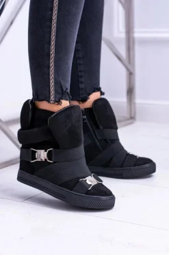 Zamszowe Sneakersy Na Koturnie Lu Boo Czarne