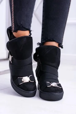 Zamszowe Sneakersy Na Koturnie Lu Boo Czarne