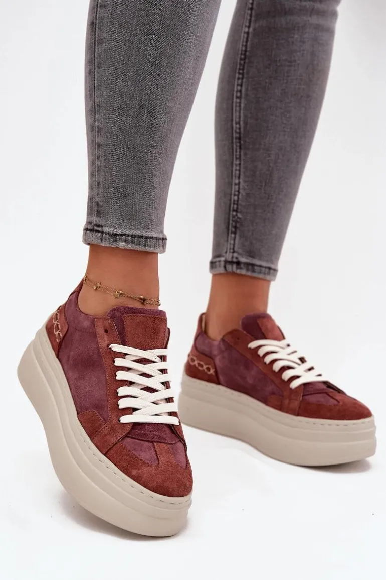 Zamszowe Sneakersy Na Masywnej Platformie Zazoo N1270S3 Fioletowe