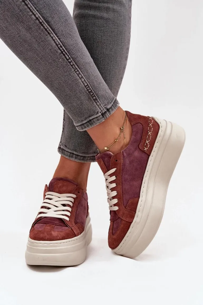 Zamszowe Sneakersy Na Masywnej Platformie Zazoo N1270S3 Fioletowe