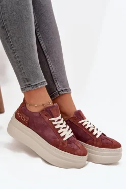 Zamszowe Sneakersy Na Masywnej Platformie Zazoo N1270S3 Fioletowe