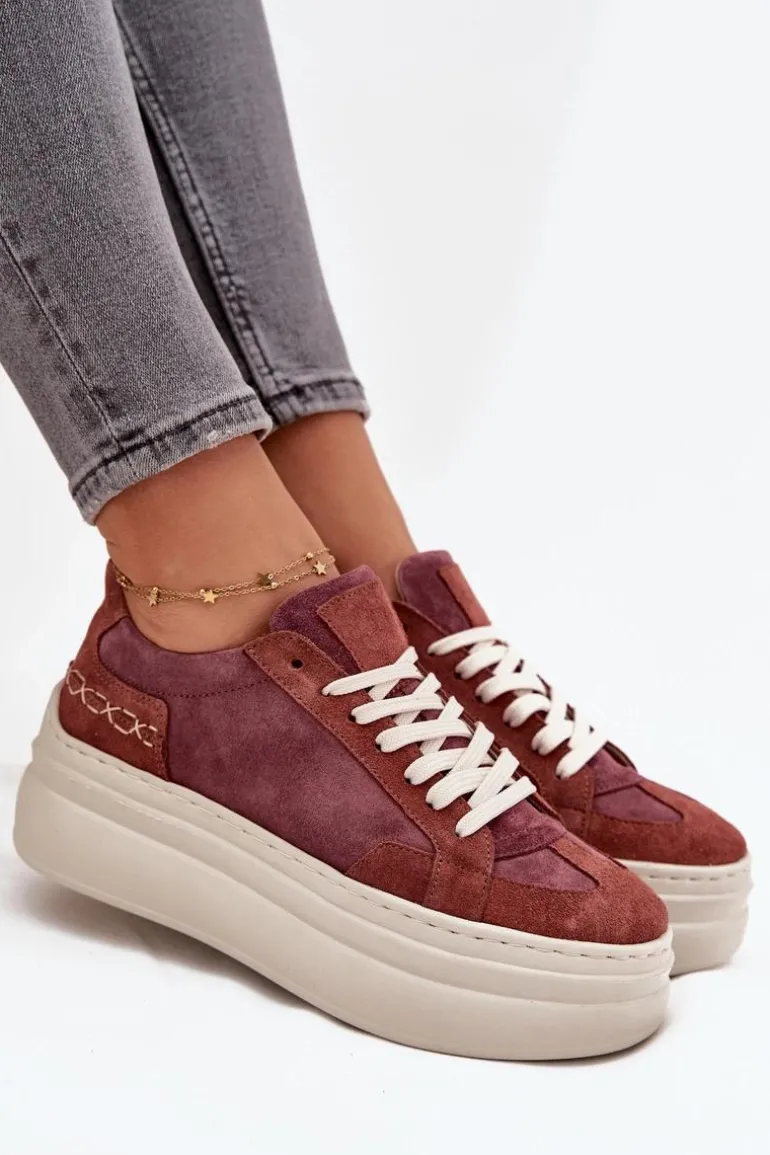 Zamszowe Sneakersy Na Masywnej Platformie Zazoo N1270S3 Fioletowe