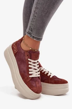 Zamszowe Sneakersy Na Masywnej Platformie Zazoo N1270S3 Fioletowe