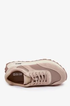 Zamszowe Sneakersy Na Platformie Damskie Big Star RR274897 HI-POLY SYSTEM Beżowe
