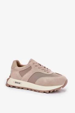 Zamszowe Sneakersy Na Platformie Damskie Big Star RR274897 HI-POLY SYSTEM Beżowe