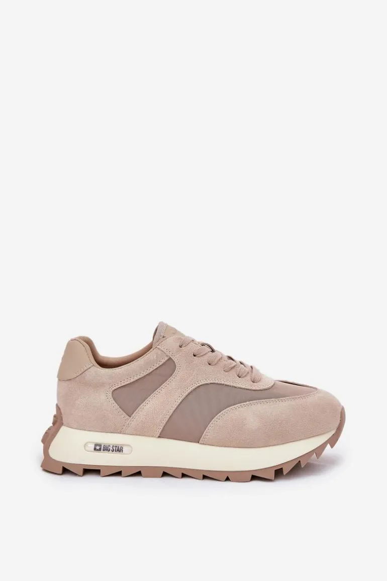 Zamszowe Sneakersy Na Platformie Damskie Big Star RR274897 HI-POLY SYSTEM Beżowe