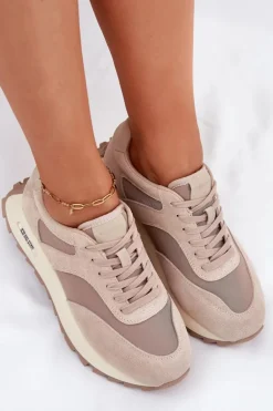 Zamszowe Sneakersy Na Platformie Damskie Big Star RR274897 HI-POLY SYSTEM Beżowe