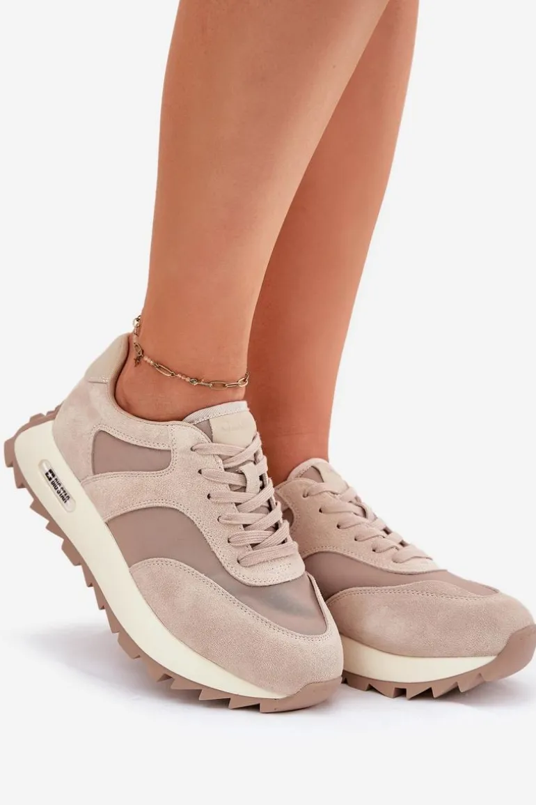 Zamszowe Sneakersy Na Platformie Damskie Big Star RR274897 HI-POLY SYSTEM Beżowe