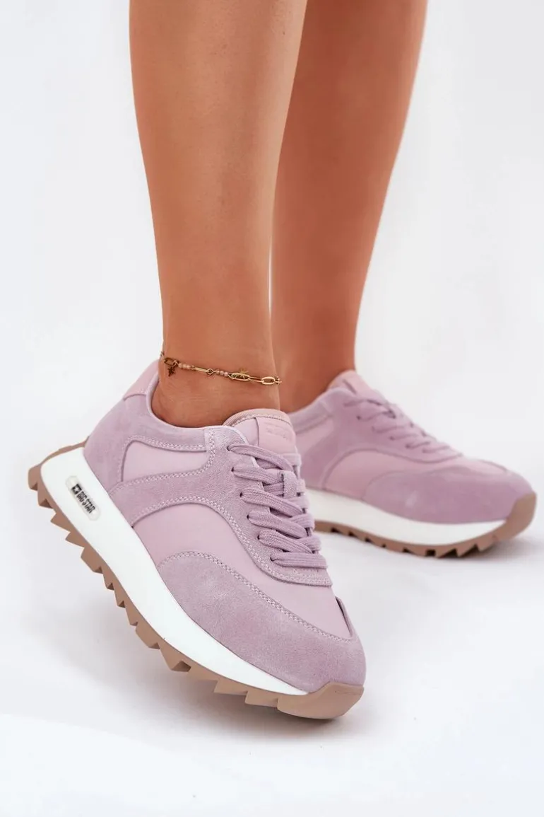 Zamszowe Sneakersy Na Platformie Damskie Big Star RR274900 HI-POLY SYSTEM Fioletowe