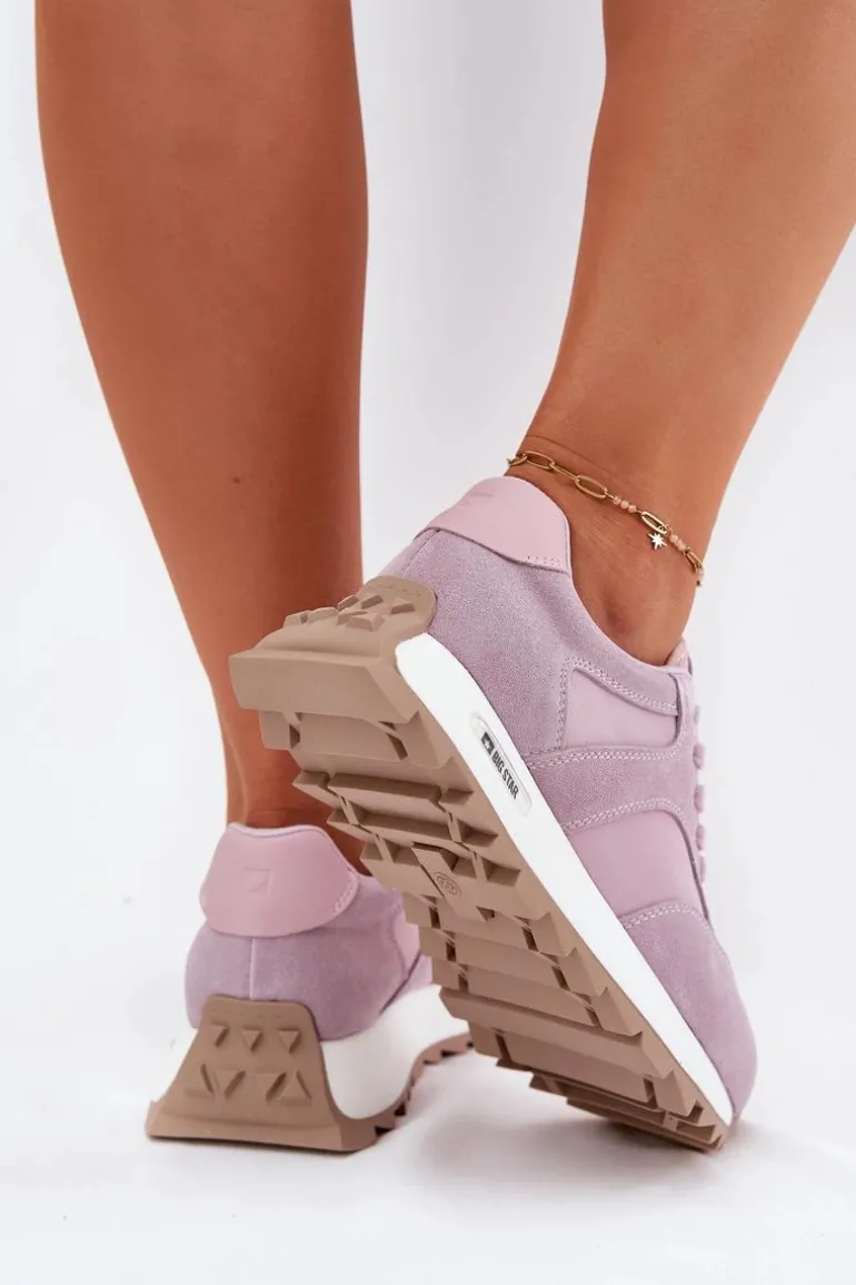 Zamszowe Sneakersy Na Platformie Damskie Big Star RR274900 HI-POLY SYSTEM Fioletowe