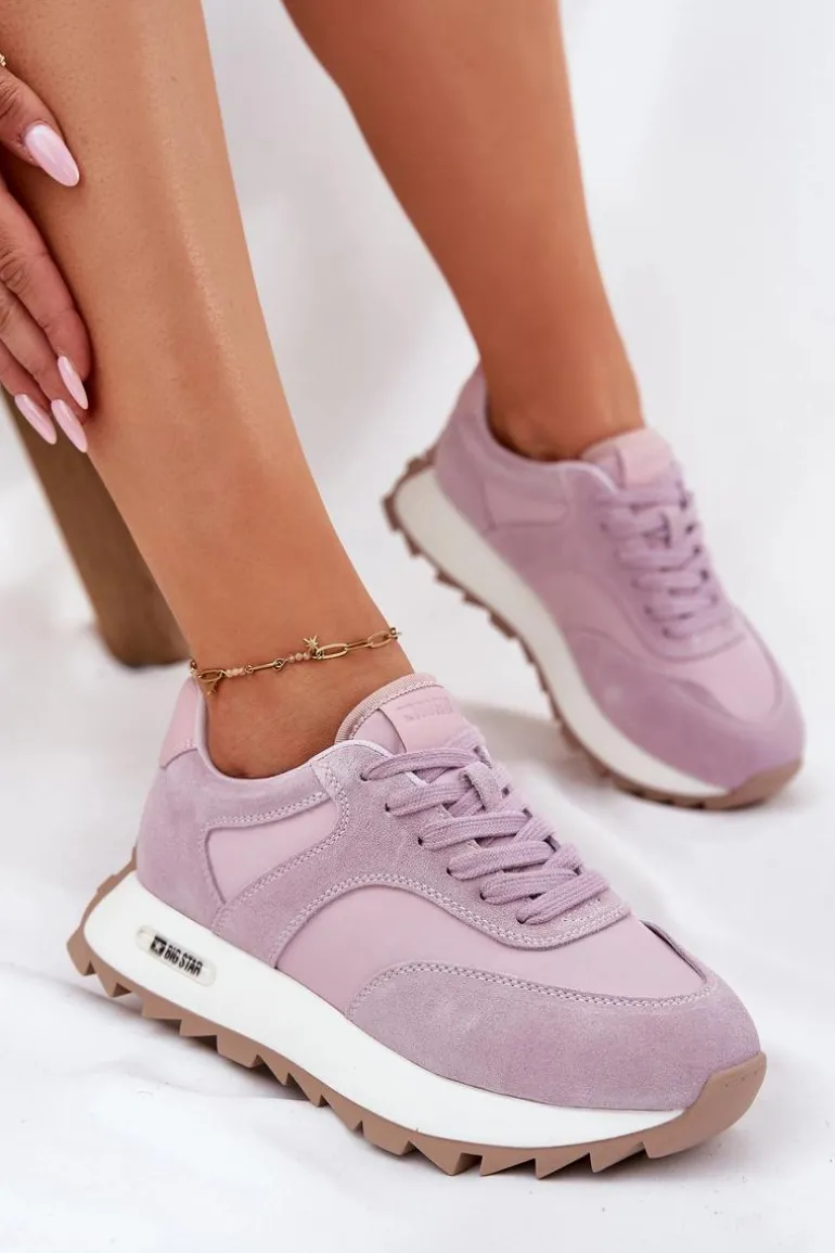 Zamszowe Sneakersy Na Platformie Damskie Big Star RR274900 HI-POLY SYSTEM Fioletowe