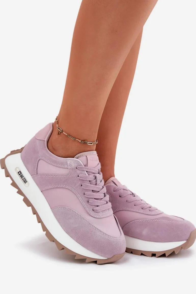 Zamszowe Sneakersy Na Platformie Damskie Big Star RR274900 HI-POLY SYSTEM Fioletowe