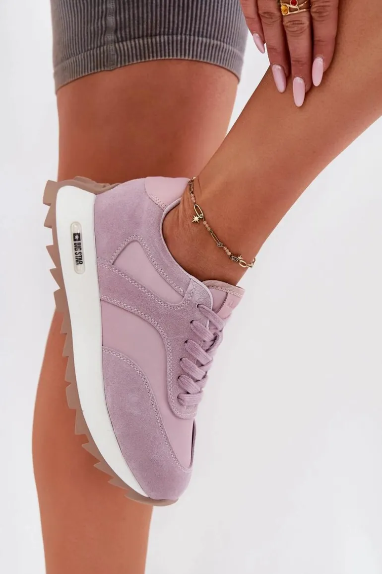 Zamszowe Sneakersy Na Platformie Damskie Big Star RR274900 HI-POLY SYSTEM Fioletowe