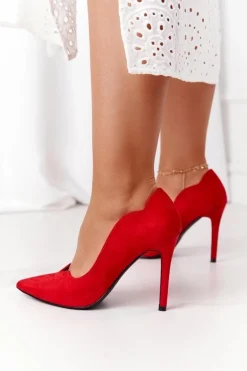 Zamszowe Szpilki S.Barski L65-1 Czerwone