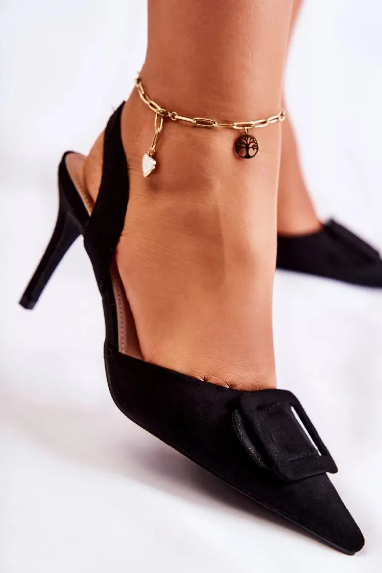 Zamszowe Szpilki Z Noskiem W Szpic Czarne Emberly