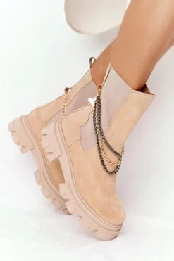 Zamszowe Sztyblety Workery Lewski Shoes 2998-0 Piaskowe