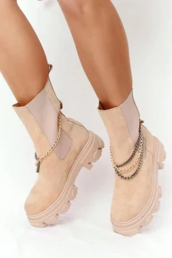 Zamszowe Sztyblety Workery Lewski Shoes 2998-0 Piaskowe