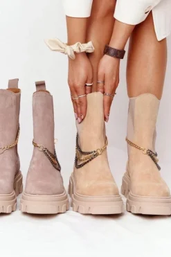 Zamszowe Sztyblety Workery Lewski Shoes 2998-0 Piaskowe