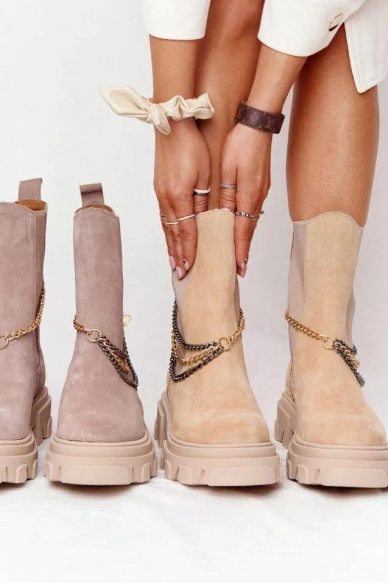 Zamszowe Sztyblety Workery Lewski Shoes 2998-0 Piaskowe