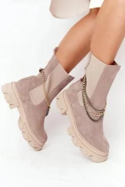 Zamszowe Sztyblety Workery Lewski Shoes 2998-0 Beżowe