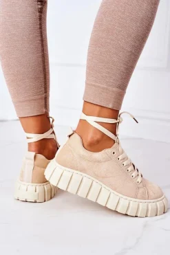 Zamszowe Tenisówki Na Platformie Beżowe Whatever