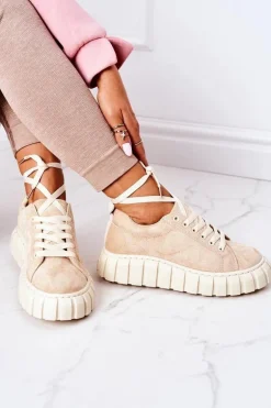 Zamszowe Tenisówki Na Platformie Beżowe Whatever