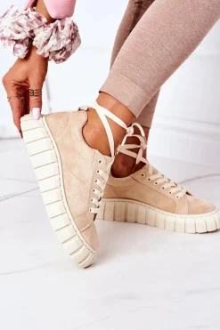 Zamszowe Tenisówki Na Platformie Beżowe Whatever