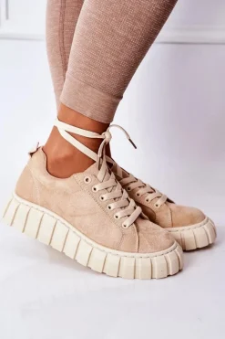 Zamszowe Tenisówki Na Platformie Beżowe Whatever