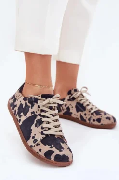 Zamszowe Trampki Barefoot Damskie W Łaty Zazoo N1120 Brązowo-Beżowe