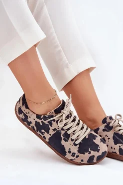 Zamszowe Trampki Barefoot Damskie W Łaty Zazoo N1120 Brązowo-Beżowe