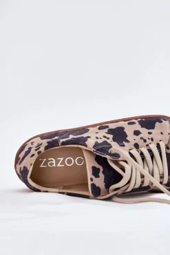 Zamszowe Trampki Barefoot Damskie W Łaty Zazoo N1120 Brązowo-Beżowe