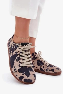 Zamszowe Trampki Barefoot Damskie W Łaty Zazoo N1120 Brązowo-Beżowe