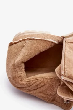 Zamszowe Trapery Botki Ocieplane Ciemnobeżowe Alden