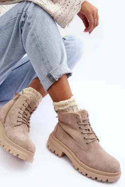 Zamszowe Trapery Botki Ocieplane Beżowe Alden