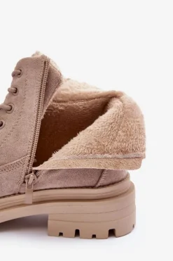 Zamszowe Trapery Botki Ocieplane Beżowe Alden