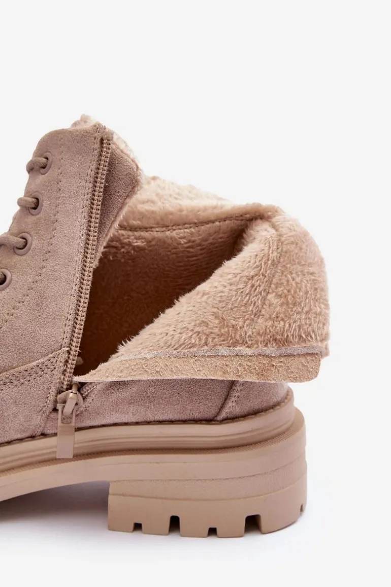 Zamszowe Trapery Botki Ocieplane Beżowe Alden