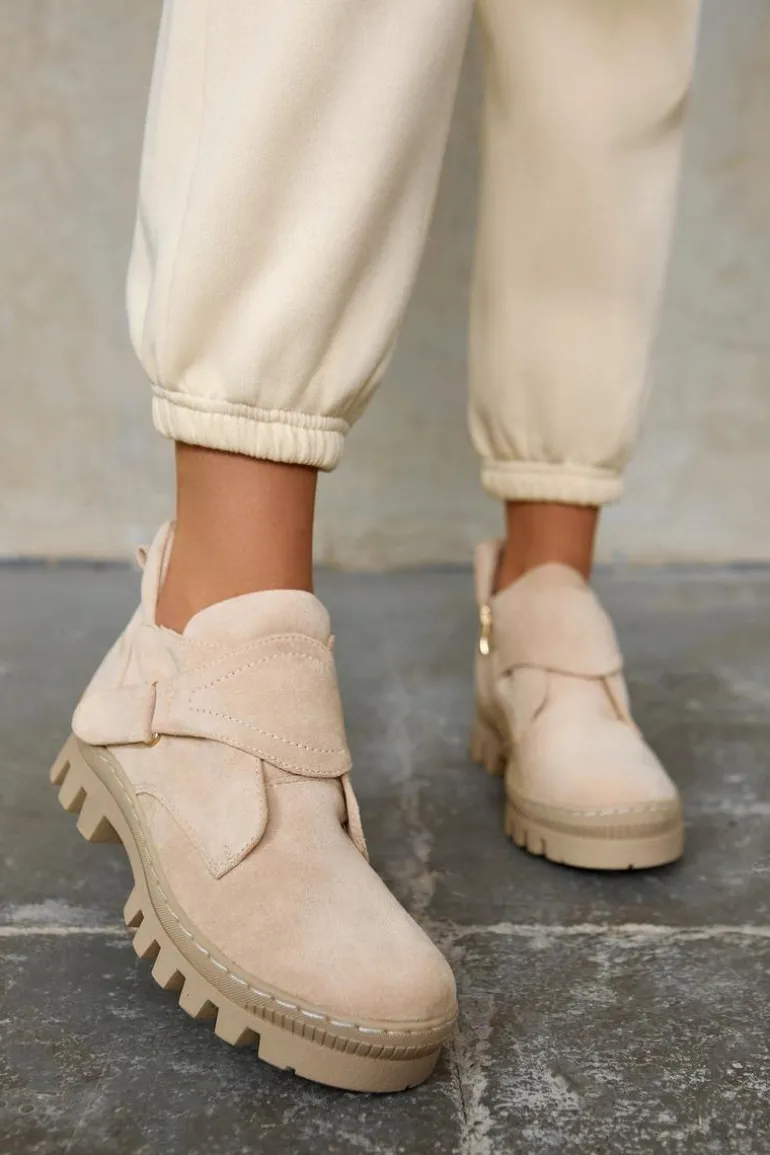 Zamszowe Wiosenne Botki Trapery Na Suwak Jasnobeżowe Remgate